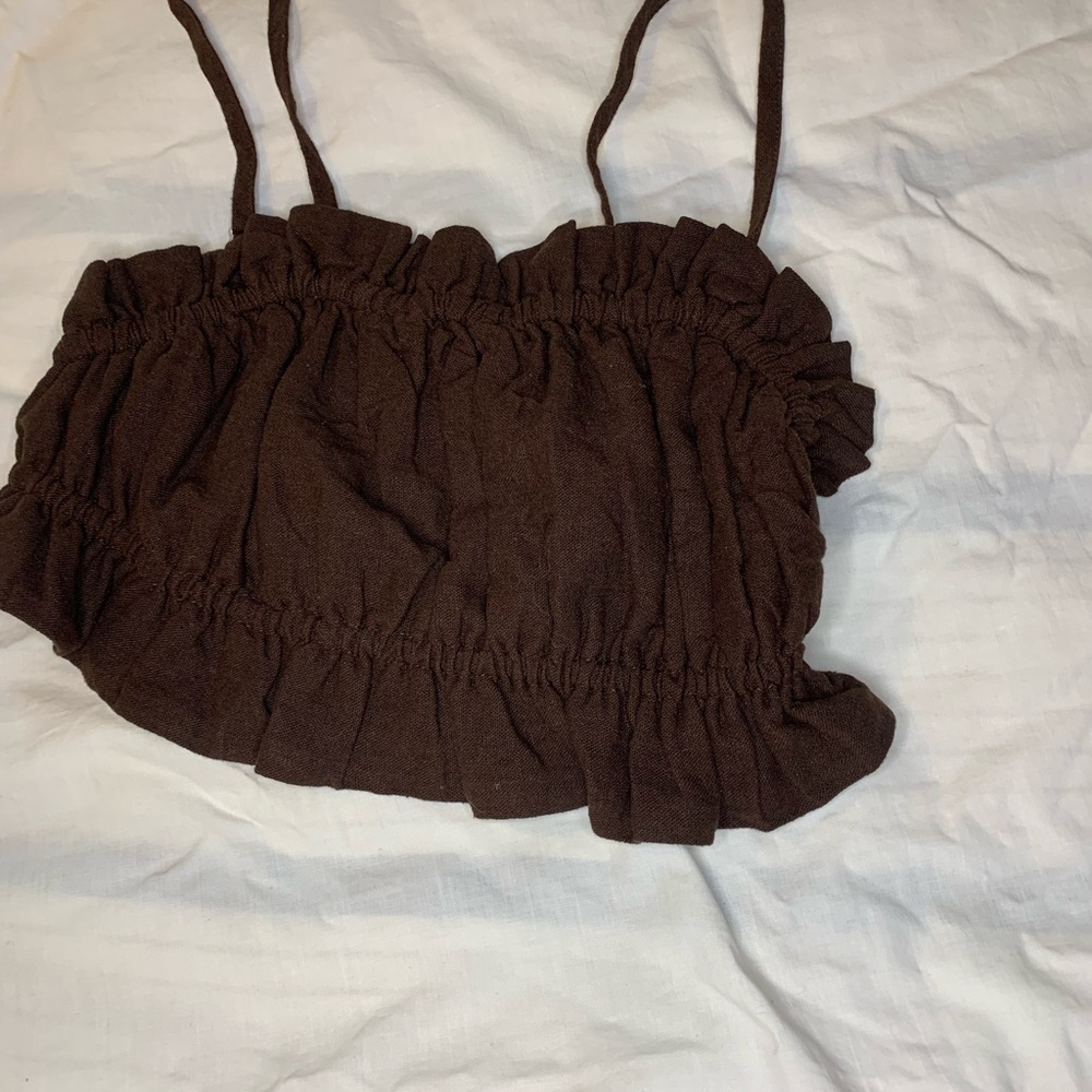 Wild Fable Brown Ruffle Crop Top
